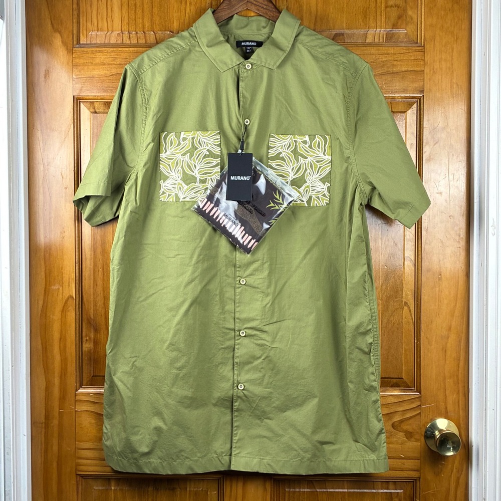 Murano Mens XLT Olive Green Embroidered Pocket Shirt with Bandana NWT